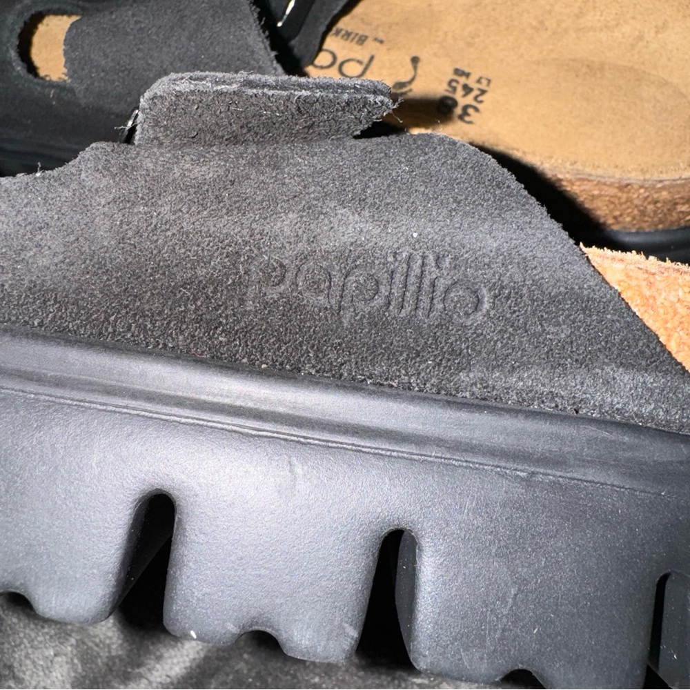 BIRKENSTOCK Papillio Arizona Sandals Black Suade With Chunky Soles Size 38 New - Picture 6 of 11